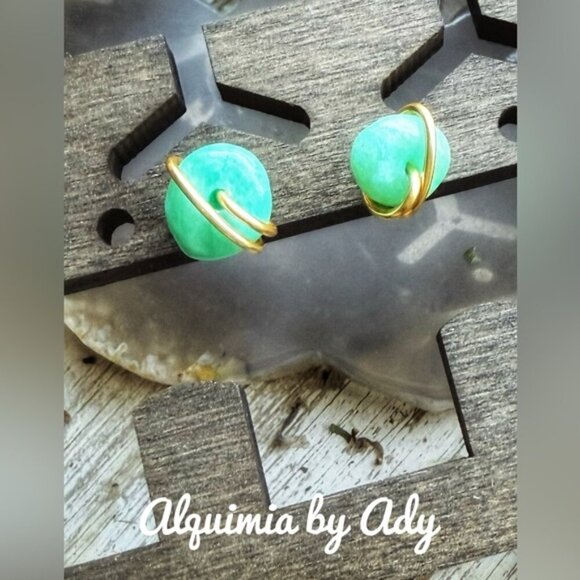 Alquimia by Ady green amazonite Stud Earrings - Picture 1 of 1